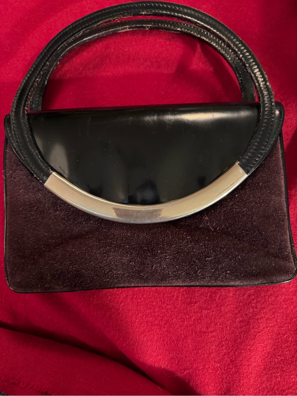 Vintage  Black Patent and Deep Brown Suede handbag